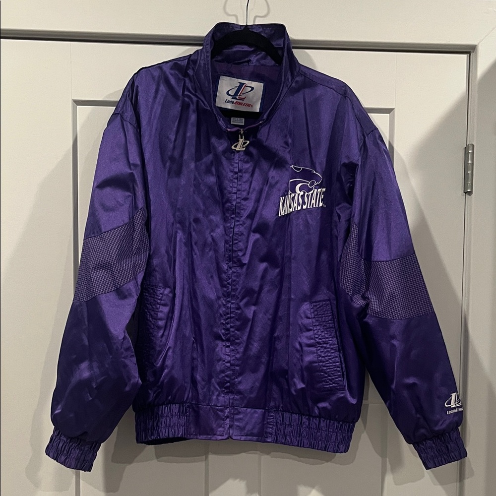 Vintage 90s Logo Athletic KSU Kansas State Purple Satin Windbreaker Jacket Large